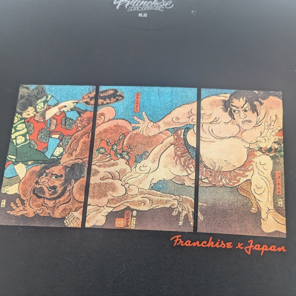 Franchise x Japan Black Tee Shirt With Artistic Sumo Wrestlers Size Medium